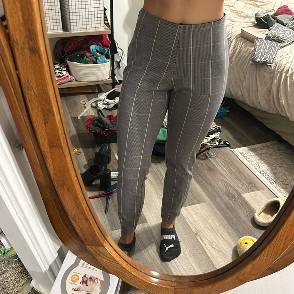 Gray and white business pants